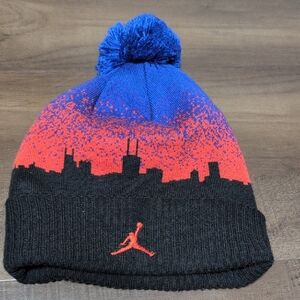 Jordan Kids Blue & Red Skyline Pom Beanie with Black Cuff